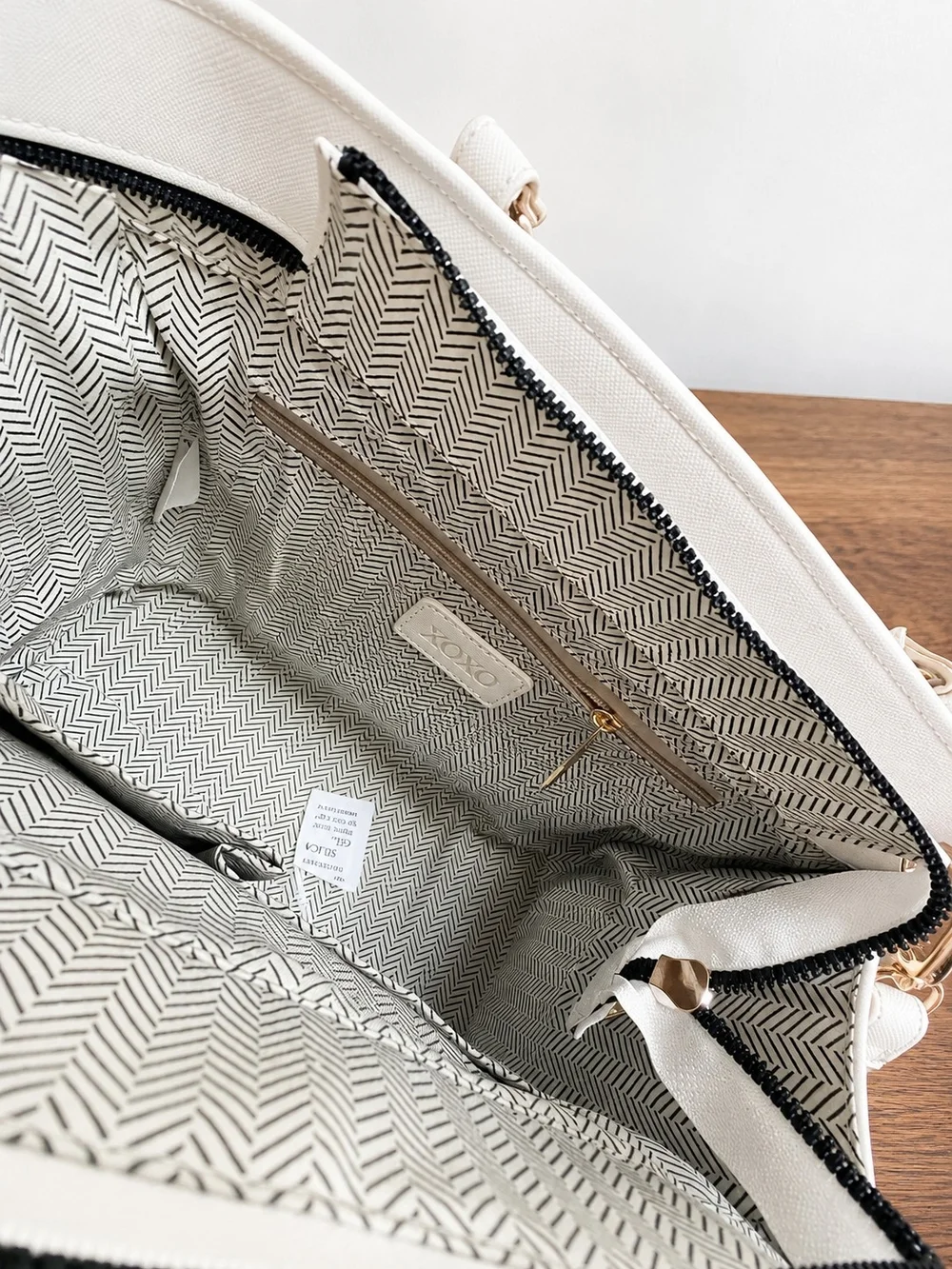 XOXO White Chain-Accent Satchel Bag